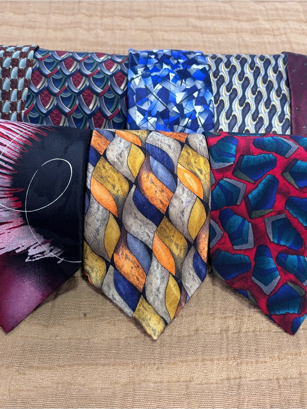 Groovy lot of 8 J. Garcia Men's Necktie Set — Blue, Red, Gold, Black, Purple